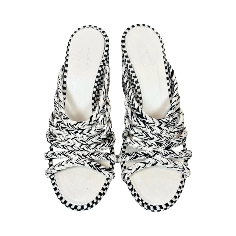 Antolina Women's Black and White Woven Block Heel Slide Sandals Size 38.5 - Picture 3 of 10